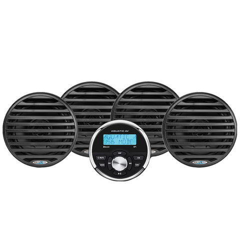 Aquatic AV EG100 Marine Stereo Kit: GP1 Bluetooth Gauge Stereo and 2 pairs of Black 6.5" Marine Speakers