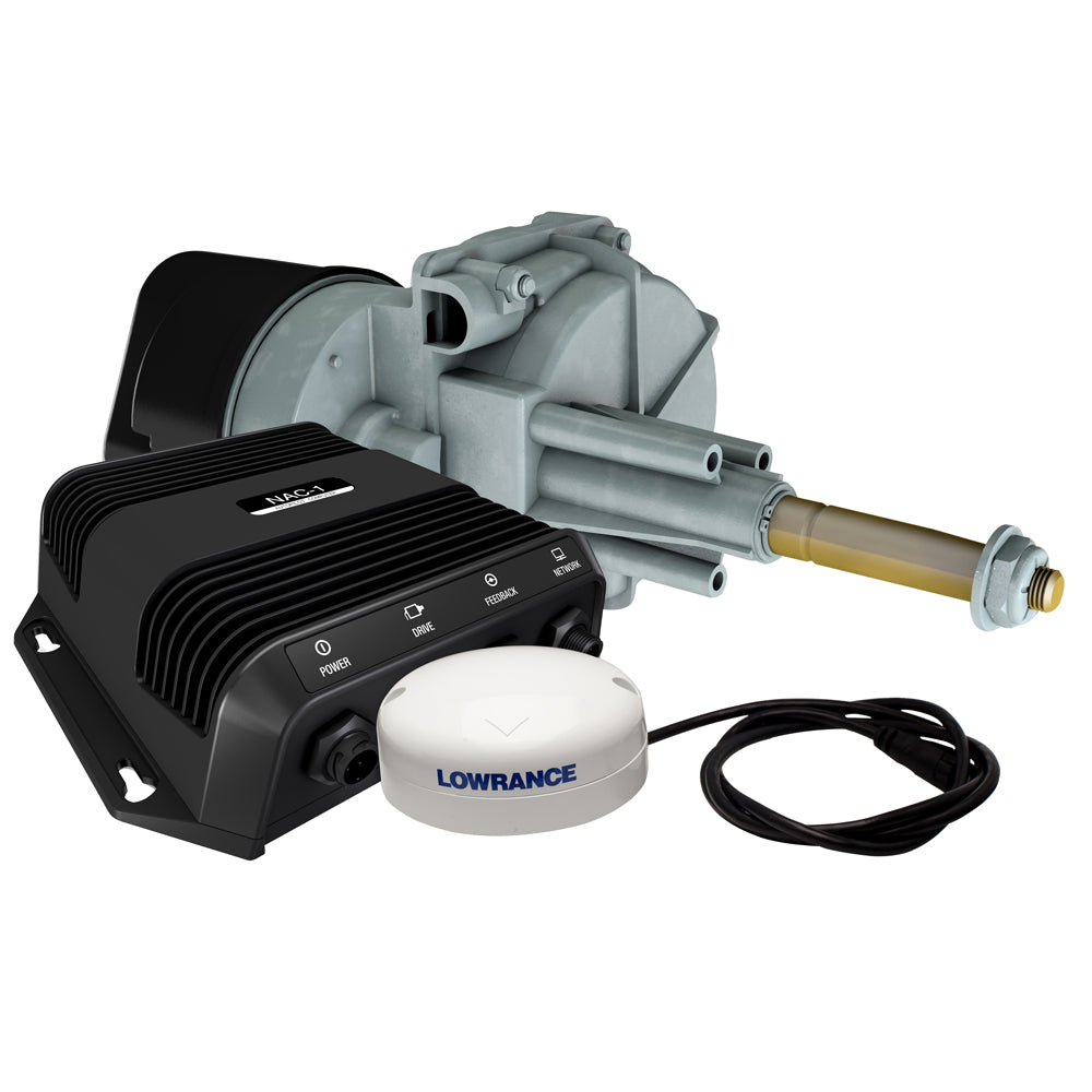 Lowrance Outboard Pilot Cable Steering Autopilot Pack - NAC-1 Computer, Helm-1 Drive, Point-1 GPS Sensor, & Auto/Standby Button (000-11749-001)