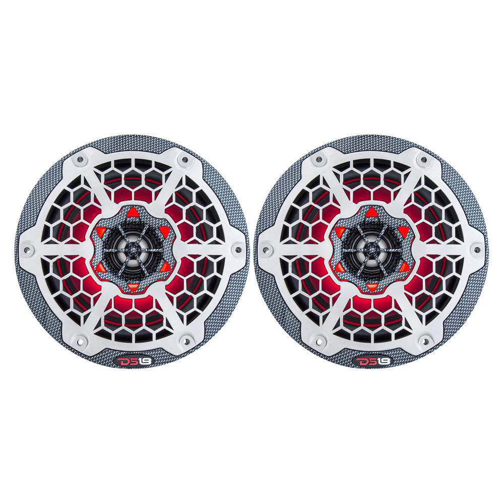 DS18 HYDRO 6.5" 2-Way Marine Speakers with RGB LED Lights 375W - Black Carbon Fiber (CF-65)