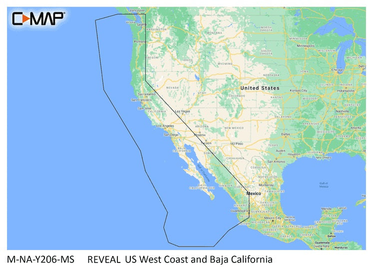 C-MAP Reveal NA-Y206 US West Coast and Baja California Nautical Chart - Marine Navigation microSD/SD Card (M-NA-Y206-MS)