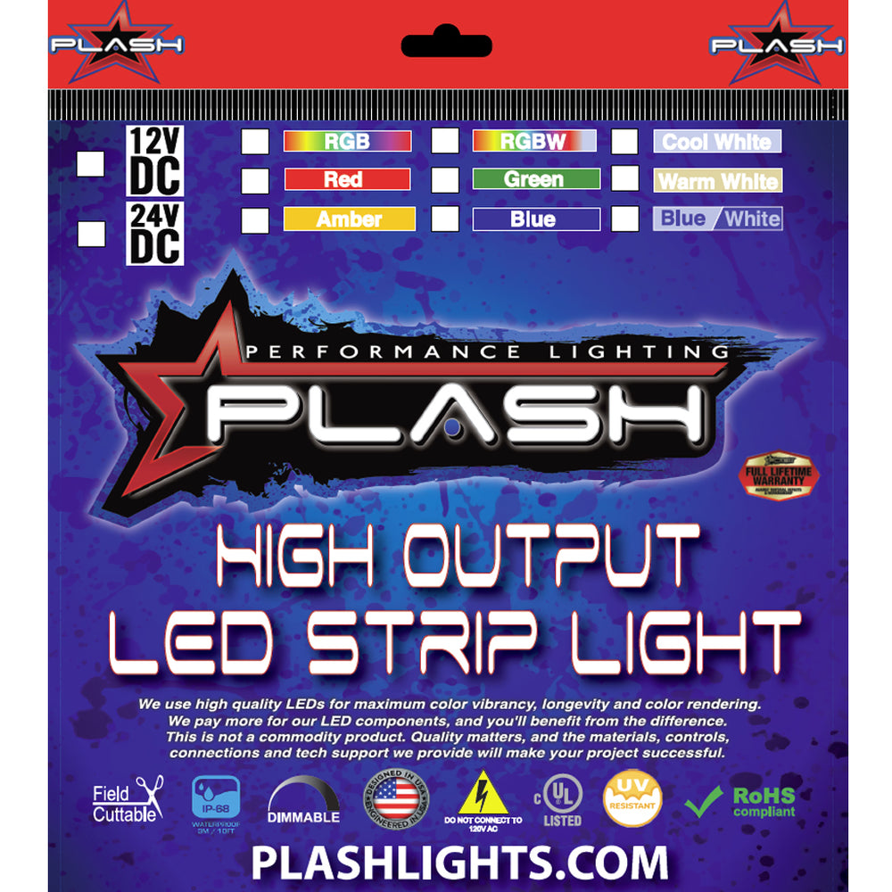 PlashLights 12v RGB Color Changing Waterproof Flexible Light Strip - Ip68 - 20' | FLS-RGB-68-20FT