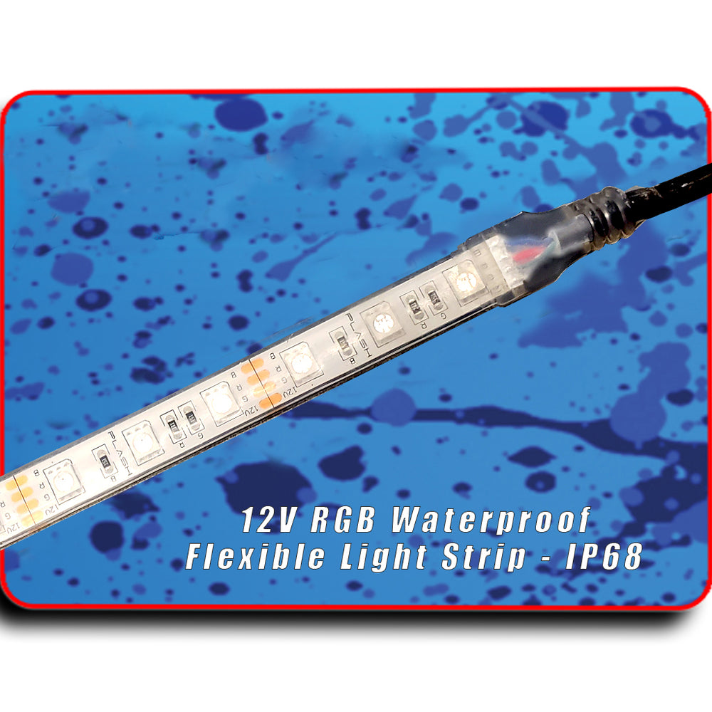 PlashLights 12v RGB Color Changing Waterproof Flexible Light Strip - Ip68 - 10' | FLS-RGB-68-10FT