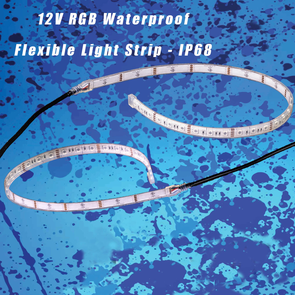 PlashLights 12v RGB Color Changing Waterproof Flexible Light Strip - Ip68 - 26' | FLS-RGB-68-26FT