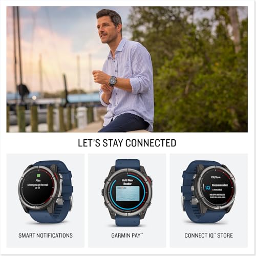 Garmin Quatix 8 51Mm AMOLED Smartwatch Titanium Bezel Captain Blue Silicone Band (010-02905-90)