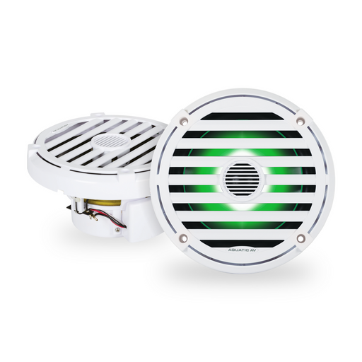Aquatic AV EL423 ELITE 6.5" Waterproof RGB LED Marine Speakers with Classic Grills, 240W Total Power, 4 Ohm, White, Pair