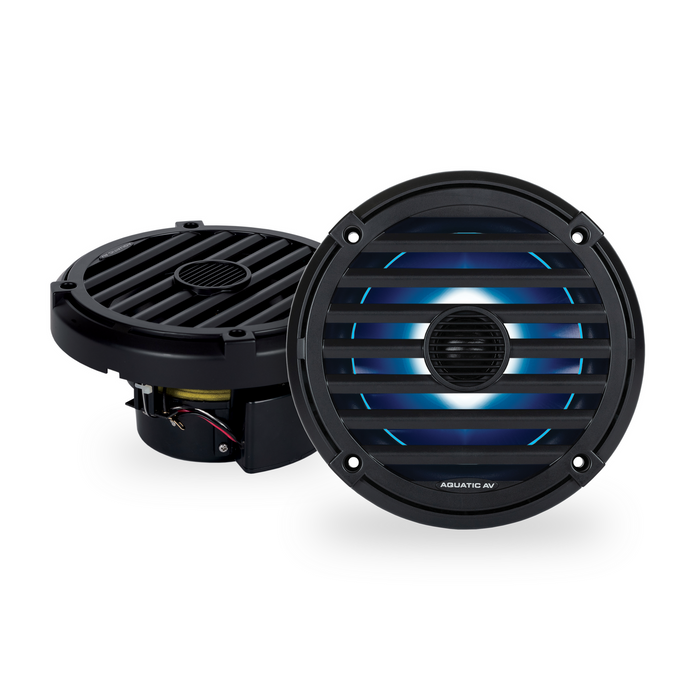 Aquatic AV EL424 ELITE 6.5" Waterproof RGB LED Marine Speakers with Classic Grills, 240W Total Power, 4 Ohm, Black, Pair
