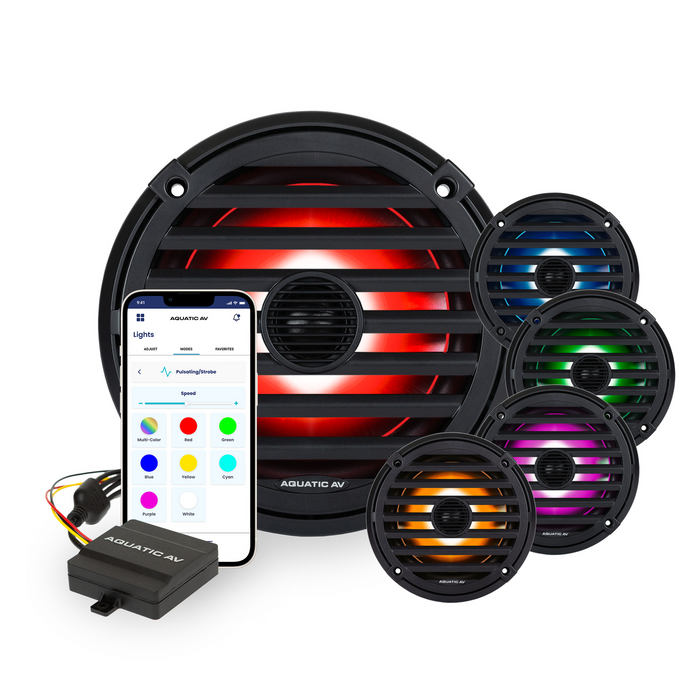 Aquatic AV EL424 ELITE 6.5" Waterproof RGB LED Marine Speakers with Classic Grills, 240W Total Power, 4 Ohm, Black, Pair