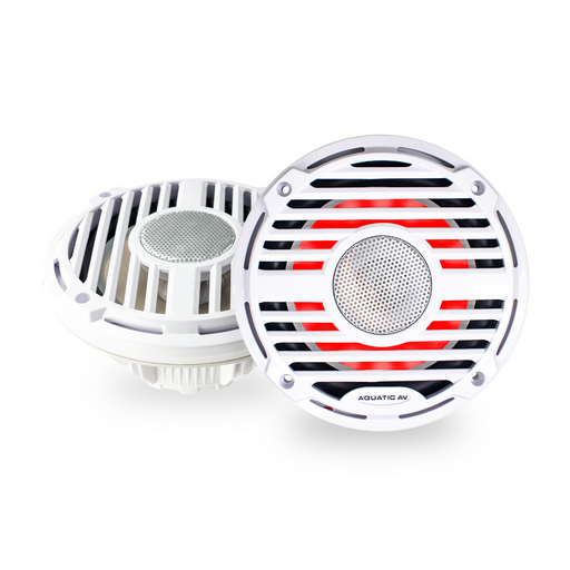 Aquatic AV PC410 PRO Classic 6.5" Waterproof RGB LED Marine Speakers 120W Total Power, 4 Ohm, White, Pair