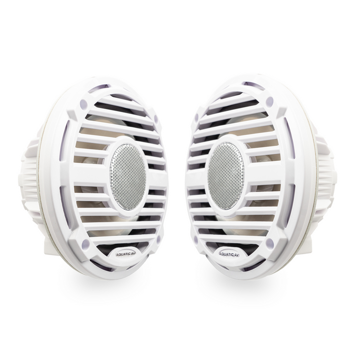 Aquatic AV PC410 PRO Classic 6.5" Waterproof RGB LED Marine Speakers 120W Total Power, 4 Ohm, White, Pair