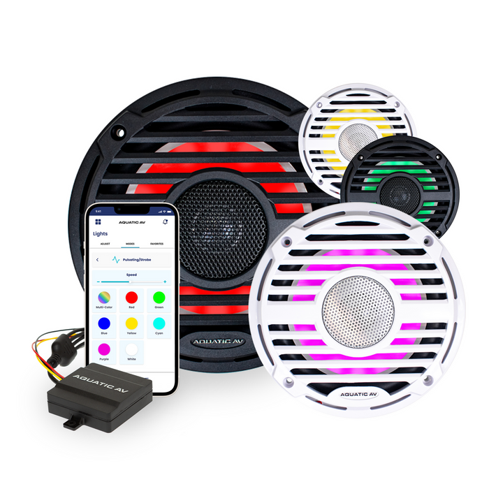 Aquatic AV PC412 PRO Classic 6.5" Waterproof RGB LED Marine Speakers, 120W Total Power, 4 Ohm, Black, Pair