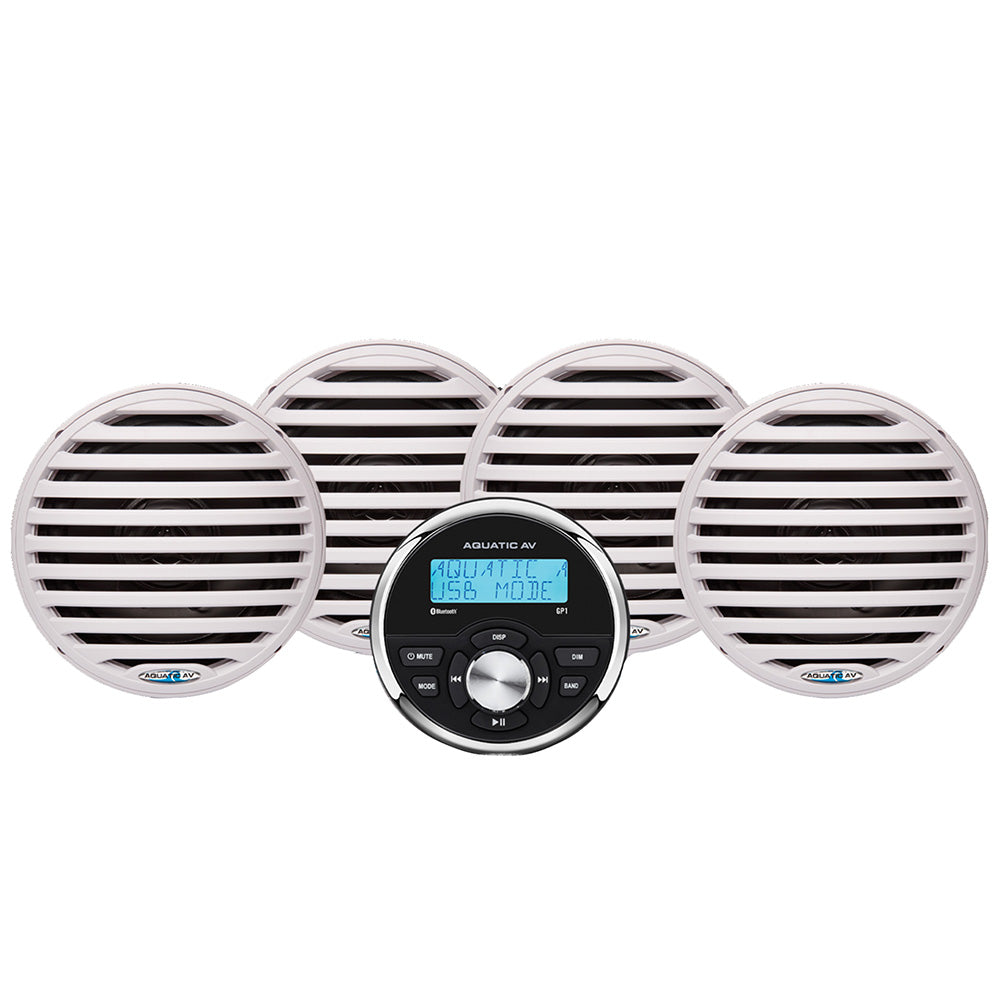 Aquatic AV EG200 Marine Stereo Kit: GP1 Bluetooth Gauge Stereo and 2 pairs of White 6.5" Marine Speakers