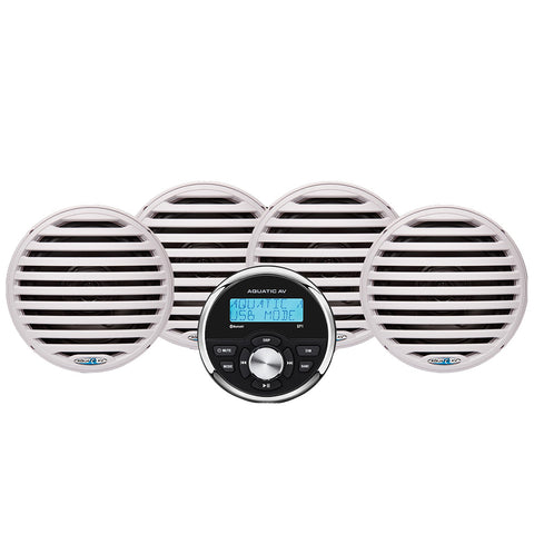Aquatic AV EG200 Marine Stereo Kit: GP1 Bluetooth Gauge Stereo and 2 pairs of White 6.5" Marine Speakers