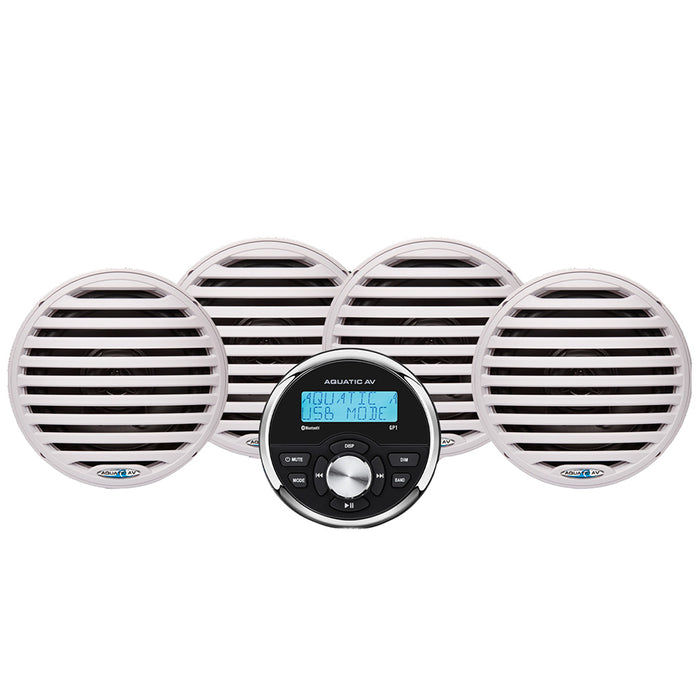 Aquatic AV EG200 Marine Stereo Kit: GP1 Bluetooth Gauge Stereo and 2 pairs of White 6.5" Marine Speakers