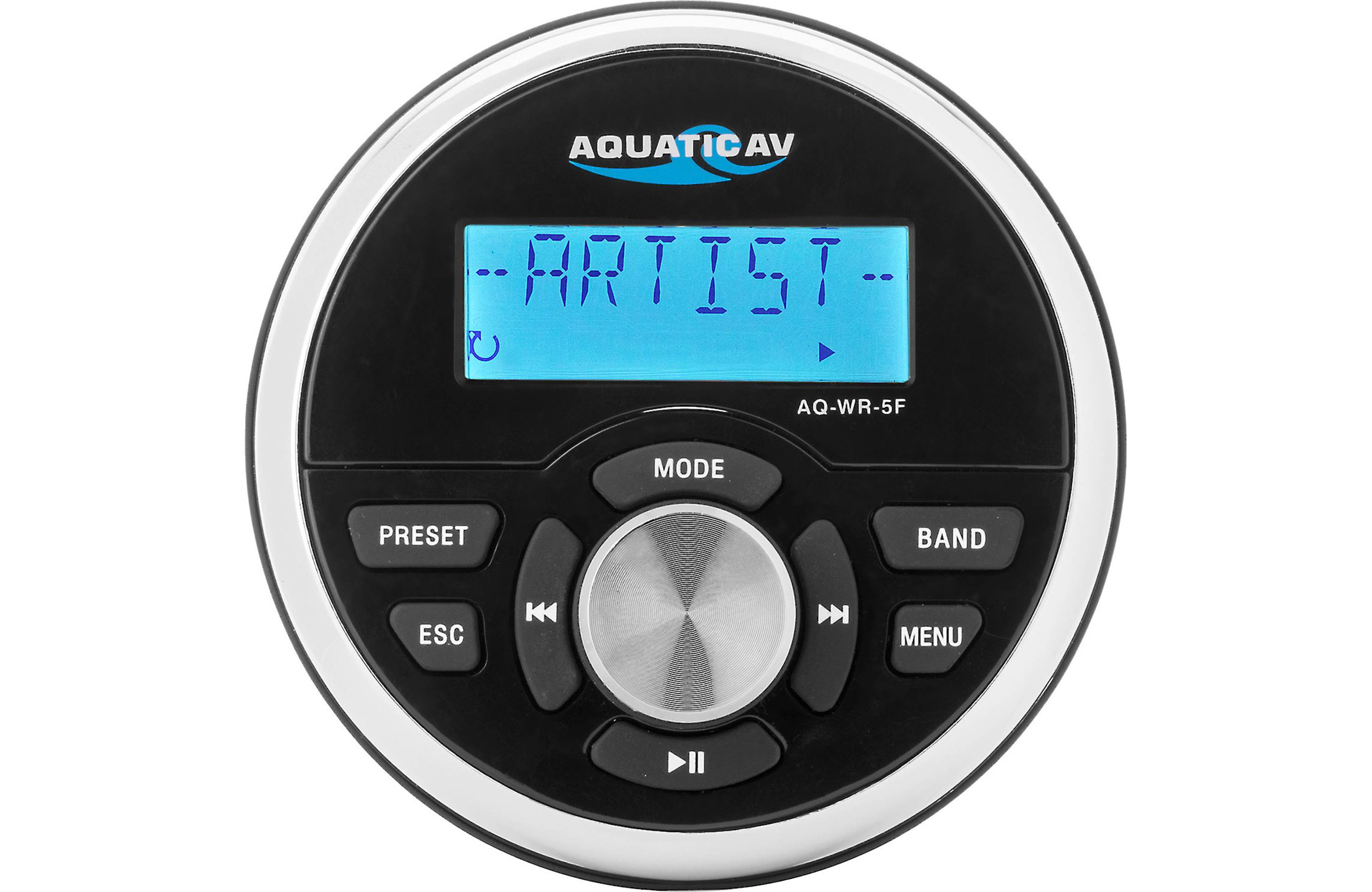 Aquatic AV WR5 Wired 2-Way Remote Control for 5-Series Marine Stereos, Backlit LCD, IP65 Waterproof, Black, 92mm Diameter (WR500)