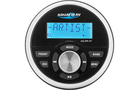 Aquatic AV WR5 Wired 2-Way Remote Control for 5-Series Marine Stereos, Backlit LCD, IP65 Waterproof, Black, 92mm Diameter (WR500)