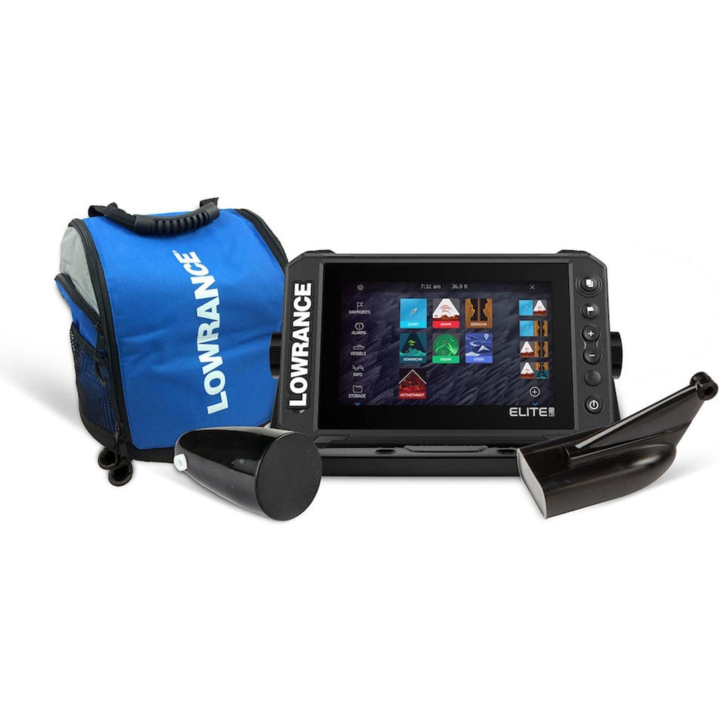 Lowrance Elite FS 7 Explorer All-Season Pack - Elite FS7 Display, HDI Skimmer CHIRP/Downscan Transducer, Ice Transducer, Bag, and 12V Battery & Charger (000-15885-001)