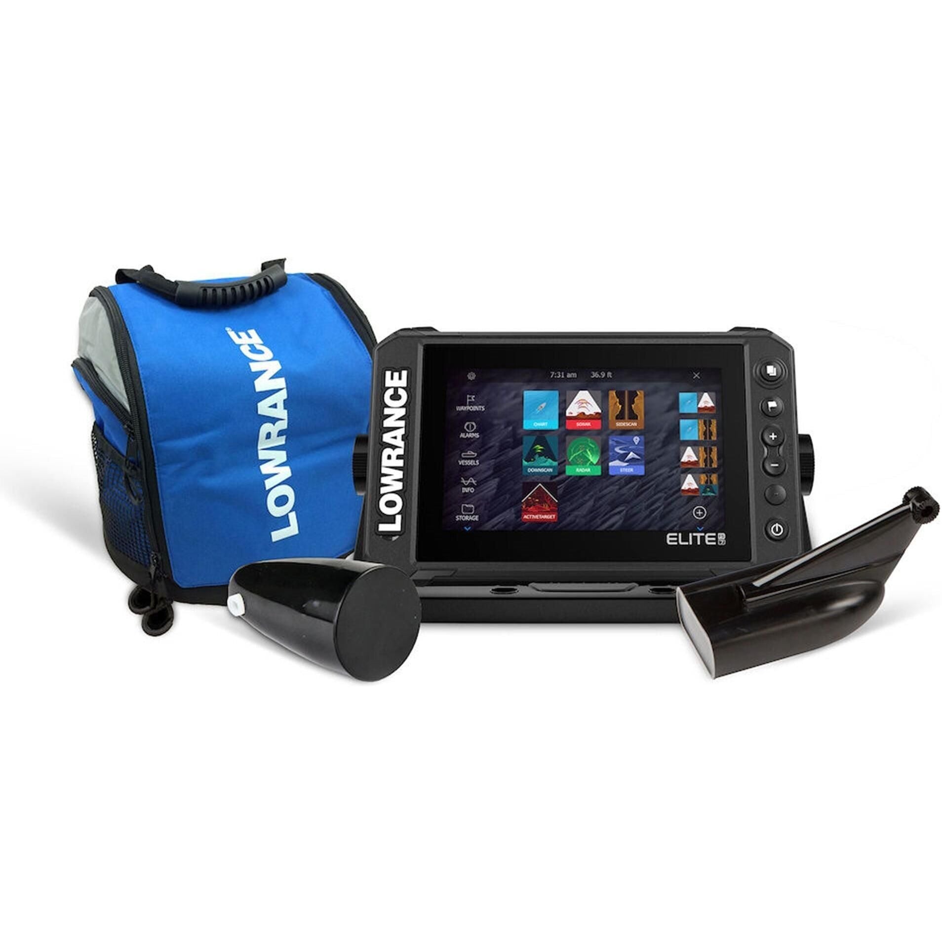 Lowrance Elite FS 7 Explorer All-Season Pack - Elite FS7 Display, HDI Skimmer CHIRP/Downscan Transducer, Ice Transducer, Bag, and 12V Battery & Charger (000-15885-001)