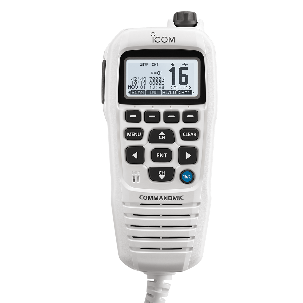 Icom HM195 Super White CommandMic IV with White BlackLit LCD for 2nd Station/Intercom (HM195GW 62 EXP)