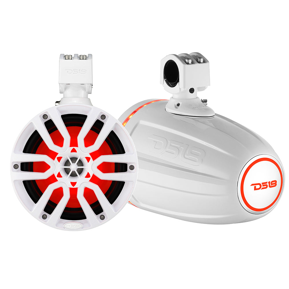 DS18 X Series HYDRO 8" Wakeboard Pod Tower Speaker with RGB LED Light - 375W - White (NXL-X8TP/WH)