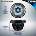 DS18 HYDRO 10" Subwoofer with RGB Lights - 600W - Black (NXL-10SUB/BK)