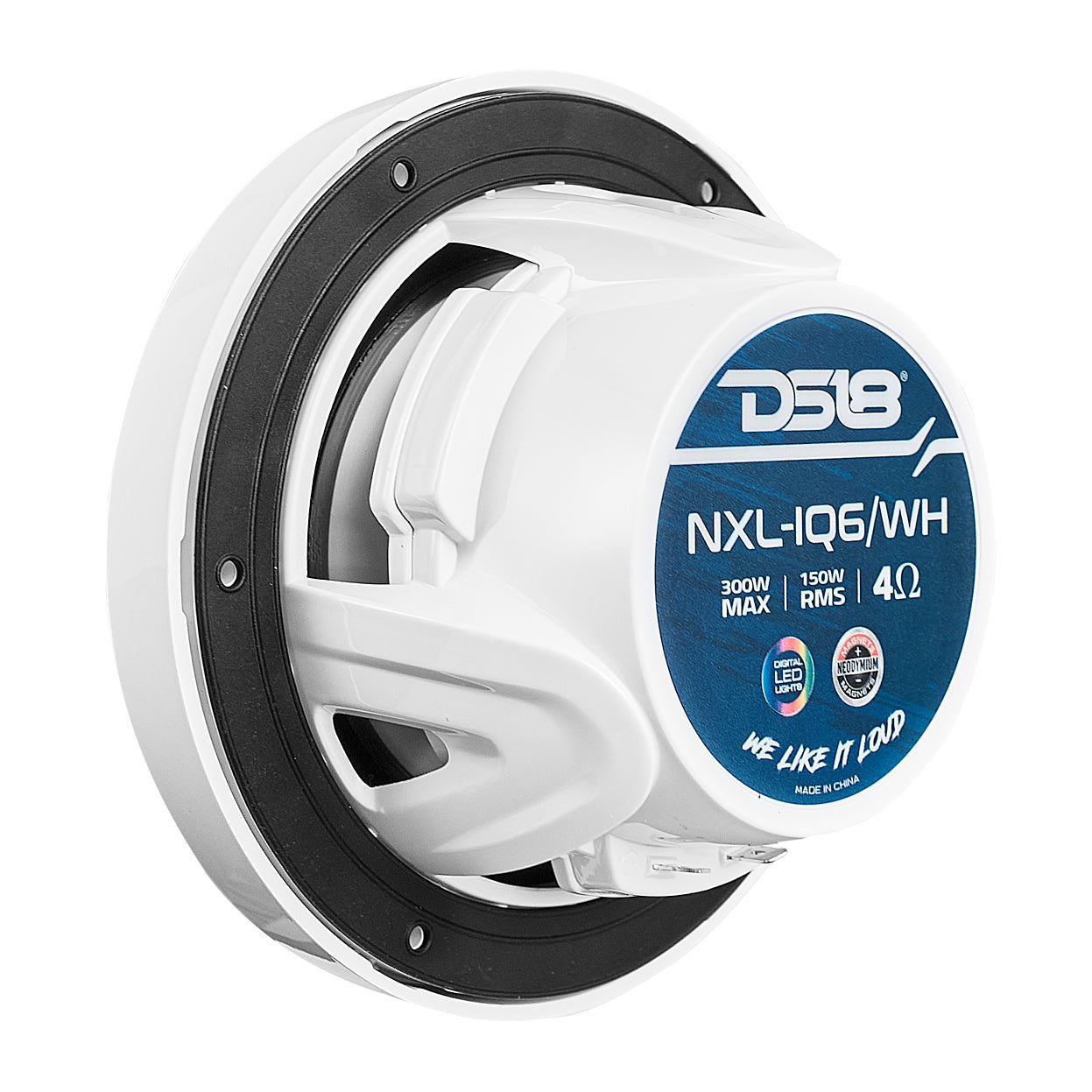 DS18 6.5" 2-Way Coaxial Marine Speakers with Digital LED Lights and Bullet Tweeter - White - 150W, 4-Ohm (NXL-IQ6/WH)