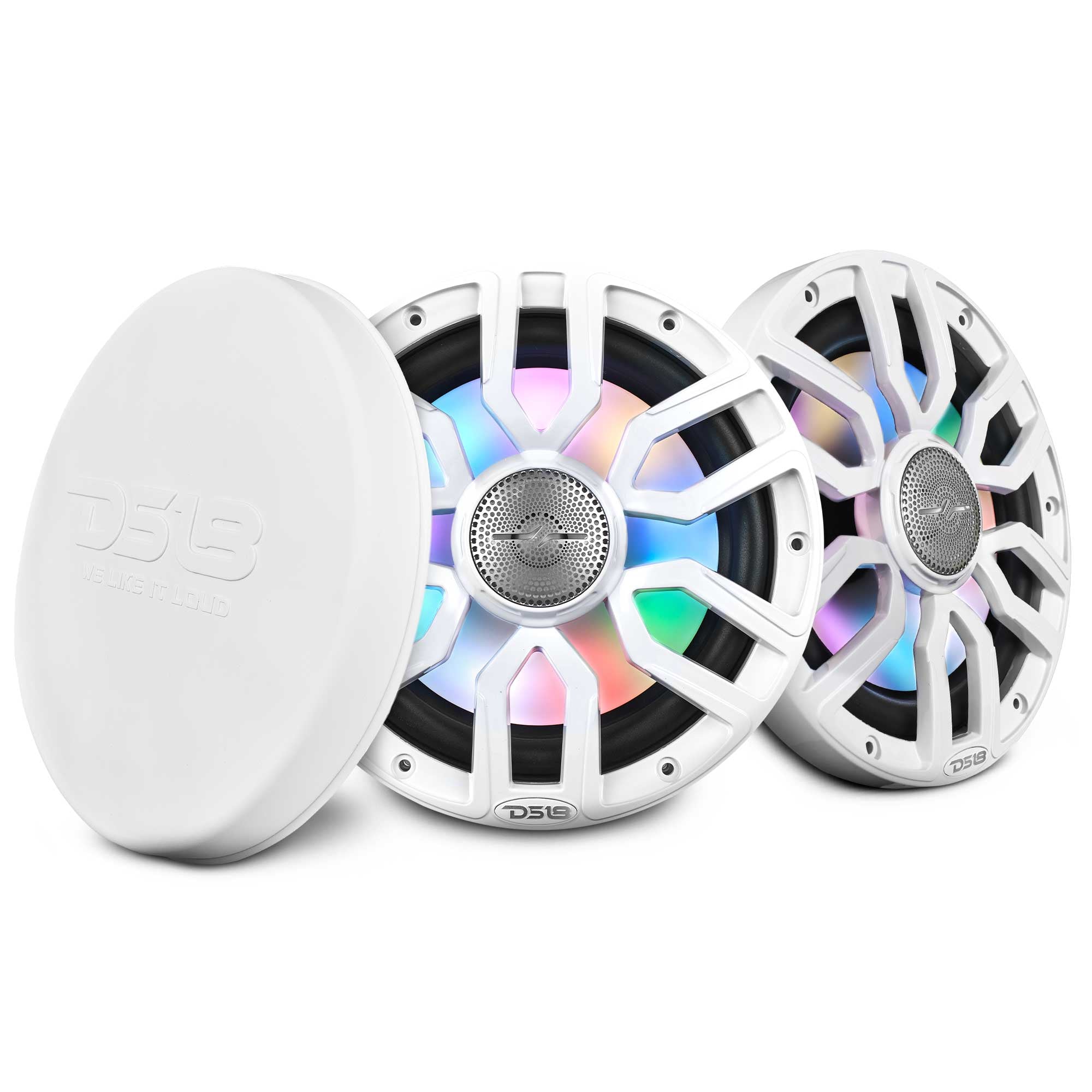 DS18 8" 2-Way Coaxial Marine Speakers with Digital LED Lights and Bullet Tweeter - White - 175W, 4-Ohm (NXL-IQ8/WH)