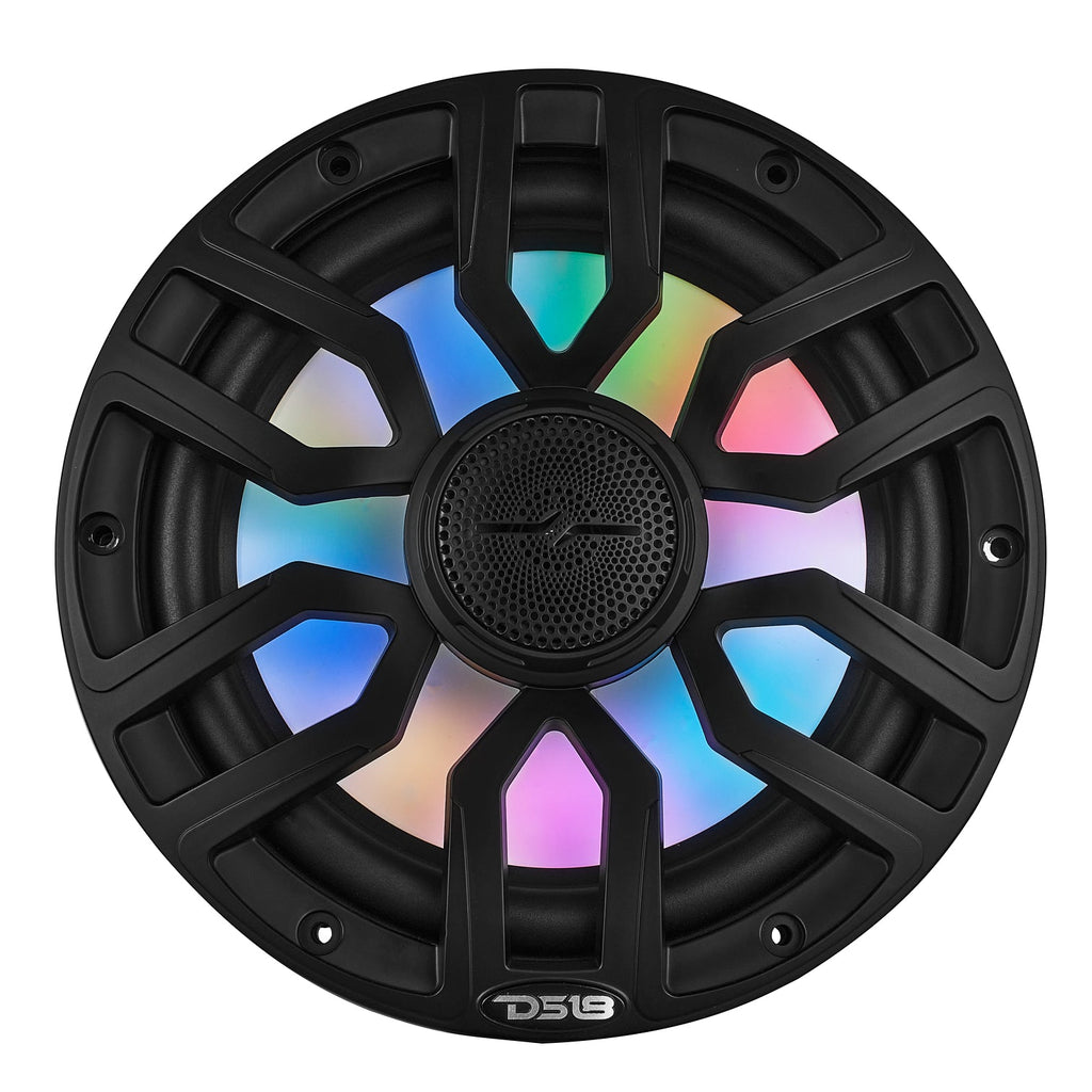 DS18 8" 2-Way Coaxial Marine Speakers with Digital LED Lights and Bullet Tweeter - Black - 175W, 4-Ohm (NXL-IQ8/BK)