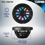 DS18 8" 2-Way Coaxial Marine Speakers with Digital LED Lights and Bullet Tweeter - Black - 175W, 4-Ohm (NXL-IQ8/BK)