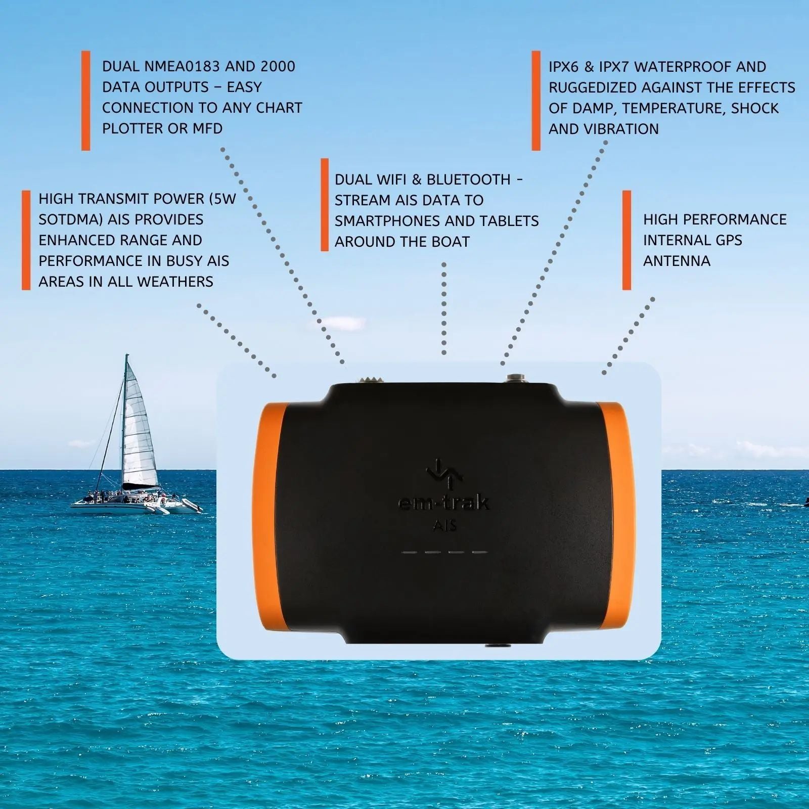 em-trak B952 5W SOTDMA Class B AIS Transceiver with Wi-Fi, Bluetooth and FLEXI-FIT Bracket (430-0011)