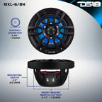 DS18 HYDRO 6.5" 2-Way Marine Speakers with RBG LED Lights 300W - Matte Black (NXL-6/BK)