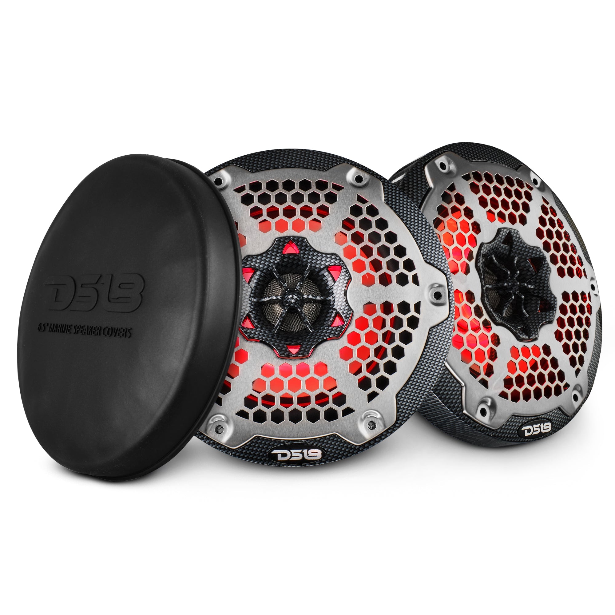 DS18 HYDRO 6.5" 2-Way Marine Speakers with RGB LED Lights 375W - Black Carbon Fiber (CF-65)