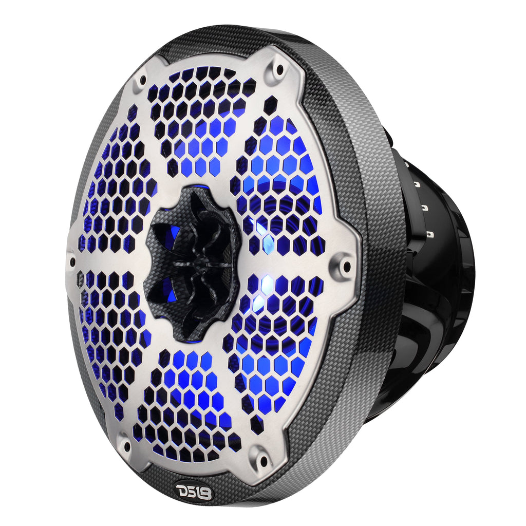 DS18 HYDRO 8" 2-Way Marine Speakers with RGB LED Lights 450W - Black Carbon Fiber (CF-8M)
