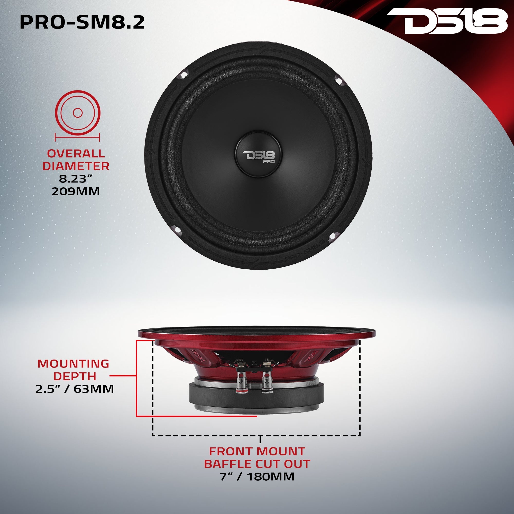 DS18 Slim 8" Water-Resistant Midrange Speaker - Each (PRO-SM8.2)