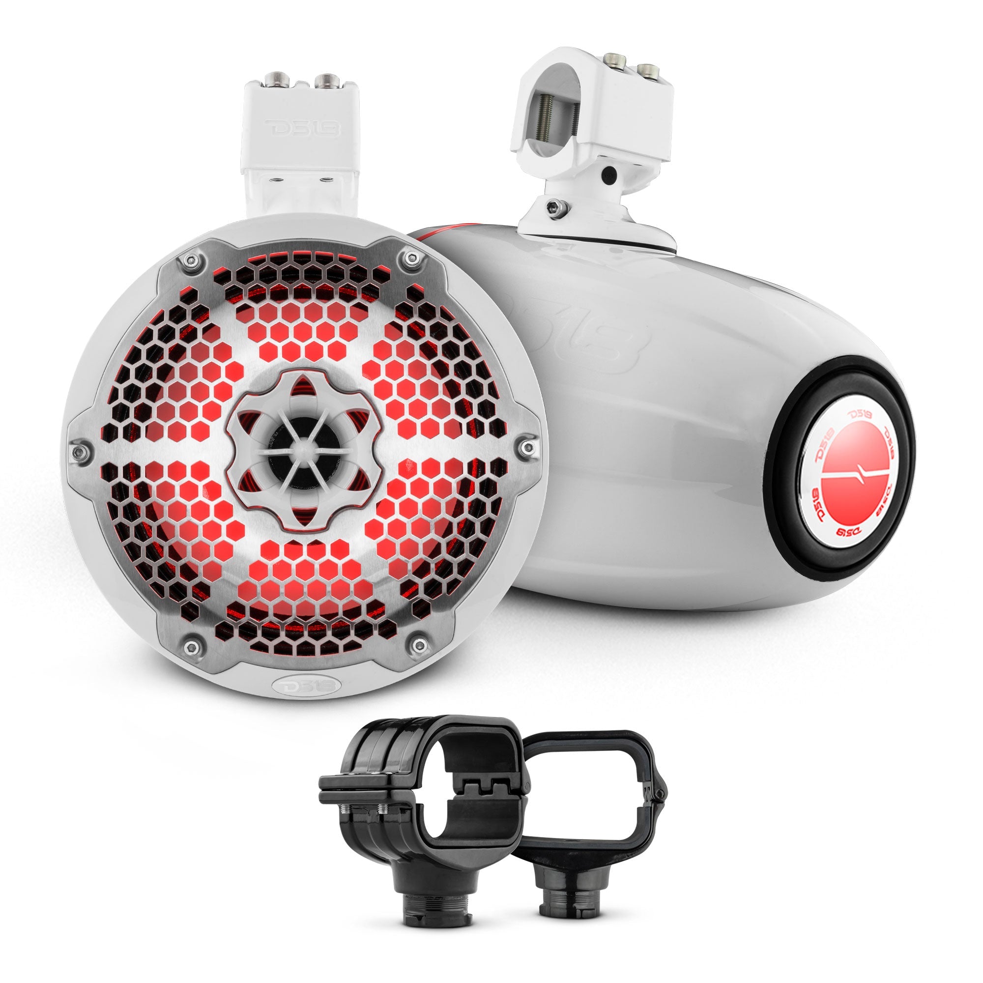 DS18 Hydro 8" Neodymium Marine Towers with Built-in Passive Radiator, 1" Driver and RGB LED Light - 550 Watts (Pair) - White (NXL-X8TPNEO/WH)