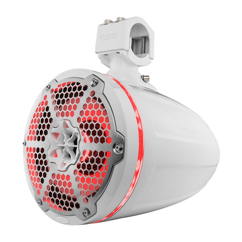 DS18 Hydro 8" Neodymium Marine Towers with Built-in Passive Radiator, 1" Driver and RGB LED Light - 550 Watts (Pair) - White (NXL-X8TPNEO/WH)