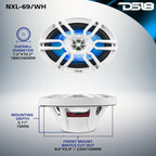 DS18 HYDRO 6 x 9" 2-Way Marine Speakers with Integrated RGB LED Lights - 375W - White (NXL-69/WH)