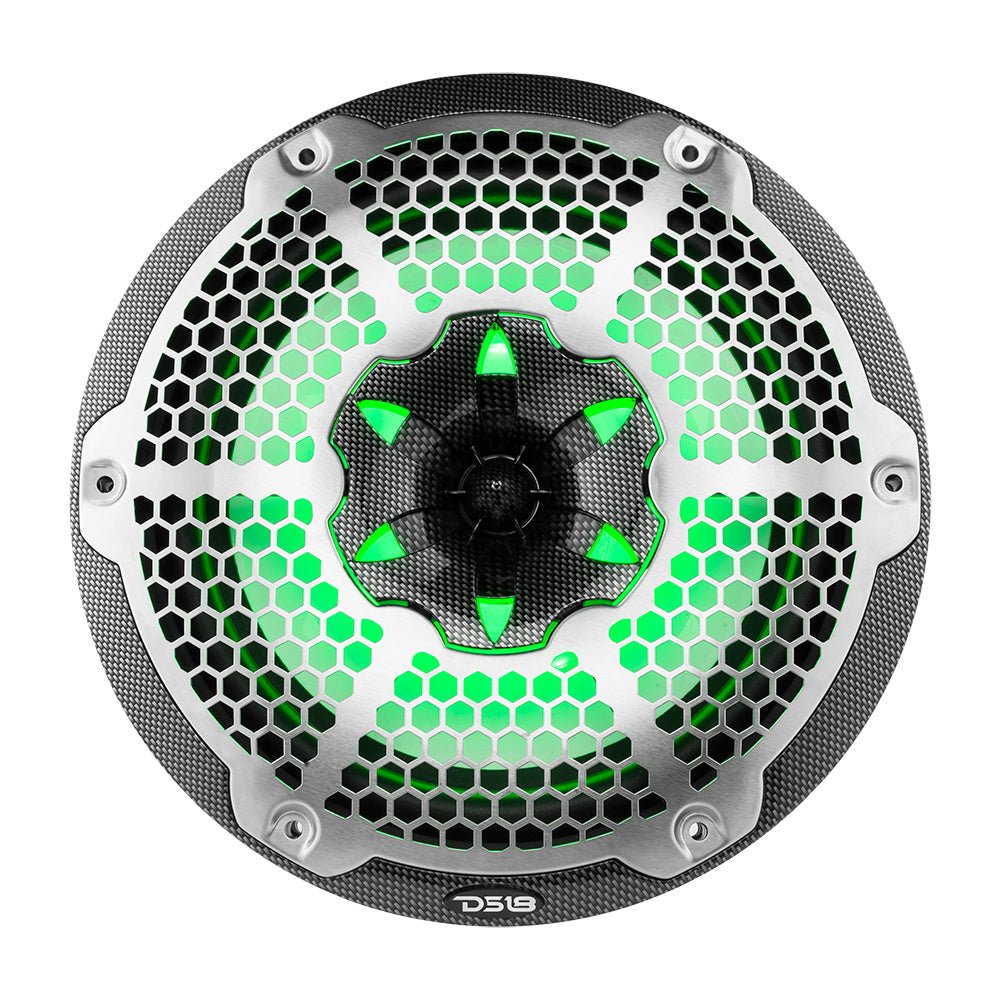 DS18 HYDRO 10" 2-Way Speakers with Bullet Tweeter and Integrated RGB LED Lights - Carbon Fiber (CF-10M)