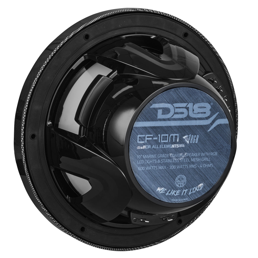 DS18 HYDRO 10" 2-Way Speakers with Bullet Tweeter and Integrated RGB LED Lights - Carbon Fiber (CF-10M)