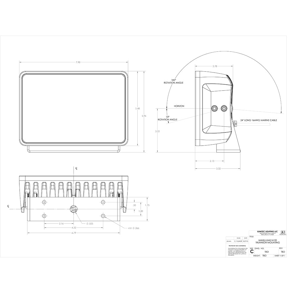 Lumitec Maxillume h120 - Trunnion Mount Flood Light - Black Housing - White Dimming (101347)