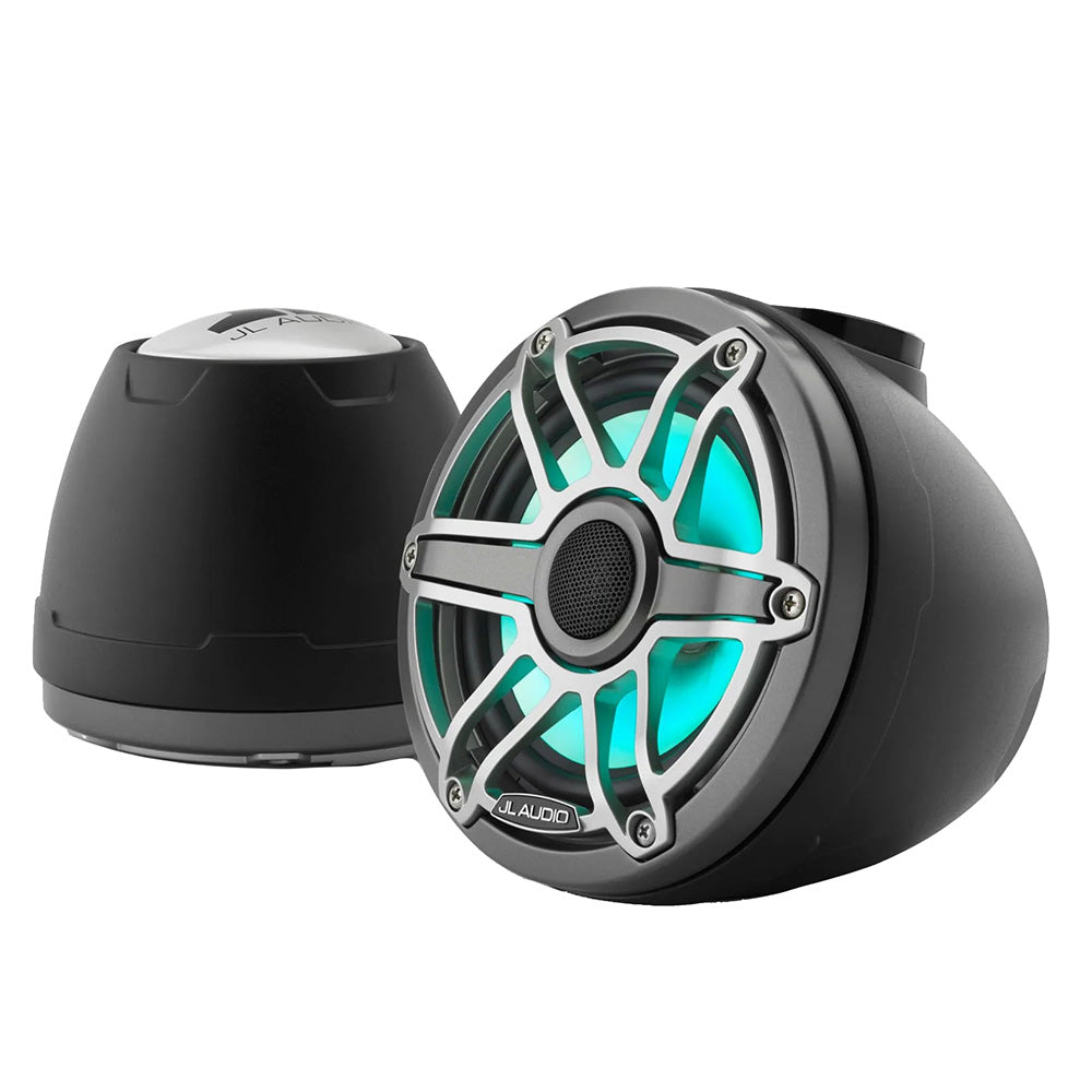 JL Audio M6-650VeX-Mb-S-GmTi-i 75W RMS 6.5" VeX Enclosed Marine Tower Speakers, Titanium Sport Grilles with RGB LED Lighting, Pair (010-03261-00)