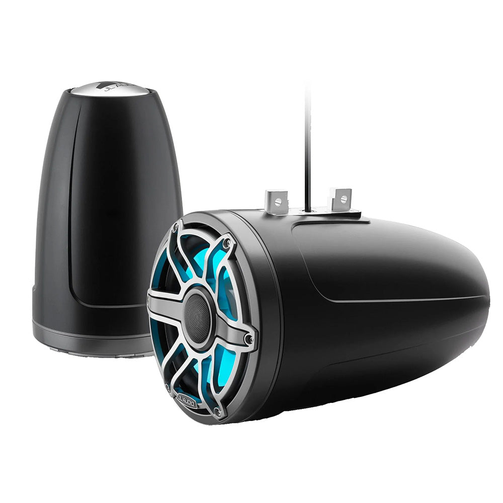 JL Audio M6-880ETXv3-Sb-S-GmTi-i 8.8" 125W RMS M6 Enclosed Marine Tower Speakers with Titanium Sport Grilles and RGB LED Lighting, Pair (010-03281-00)