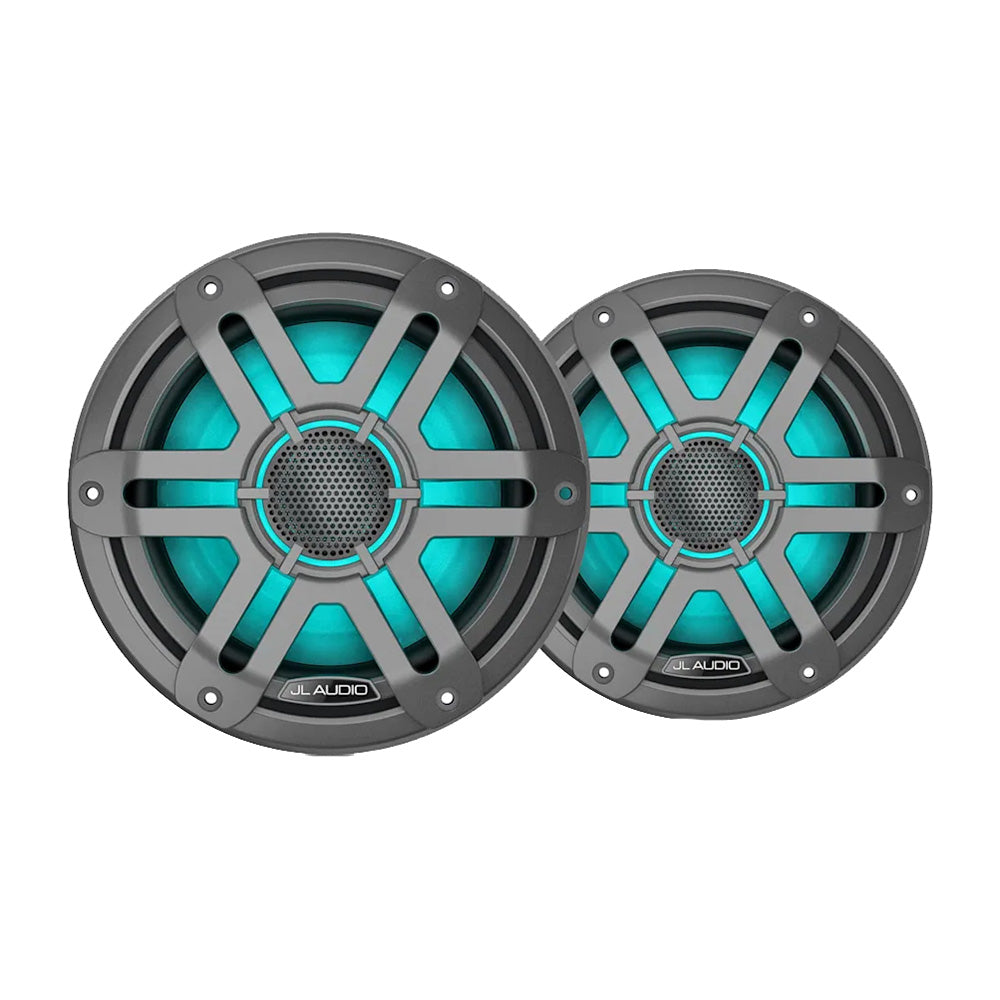 JL Audio M200 7.7" 60W RMS Coaxial Marine Speakers with RGB LED Lighting, Gray Sport Grilles, Pair (010-04757-01)