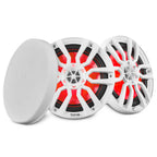 DS18 NXL-8 HYDRO 8" 125W RMS 4-Ohm 2-Way Marine Coaxial Speakers with RGB LED Lighting, White Composite Grilles, Pair
