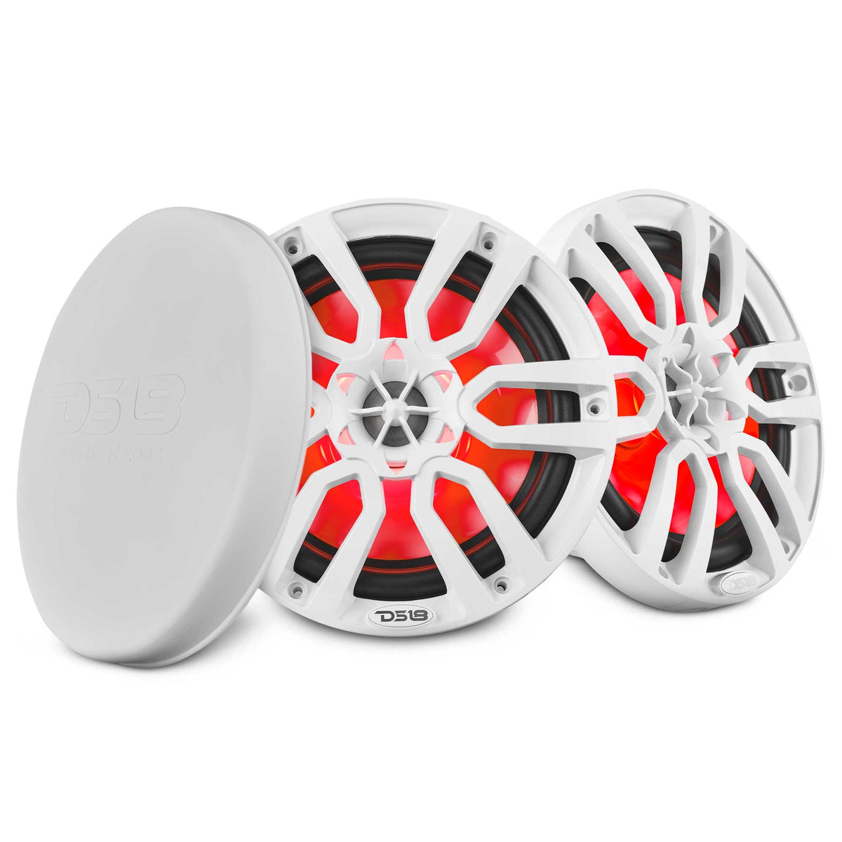 DS18 NXL-8 HYDRO 8" 125W RMS 4-Ohm 2-Way Marine Coaxial Speakers with RGB LED Lighting, White Composite Grilles, Pair
