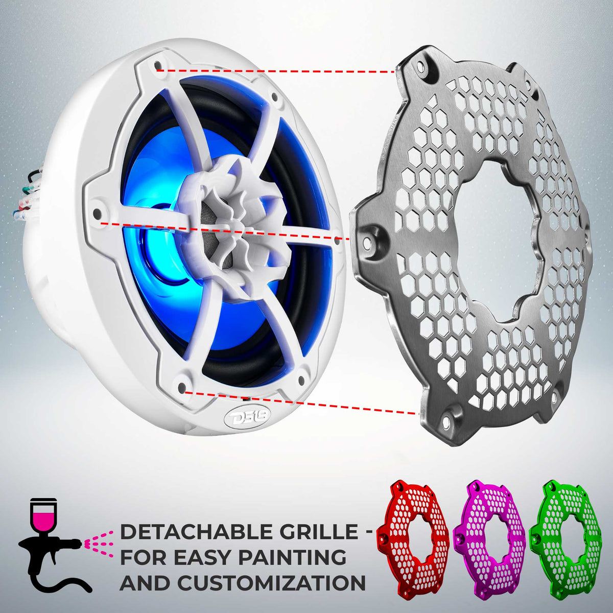 DS18 NXL-6M/WH HYDRO 6.5" 100W RMS 4-Ohm 2-Way Marine Coaxial Speakers with RGB LED Lighting, White Metal-Mesh Grilles, Pair