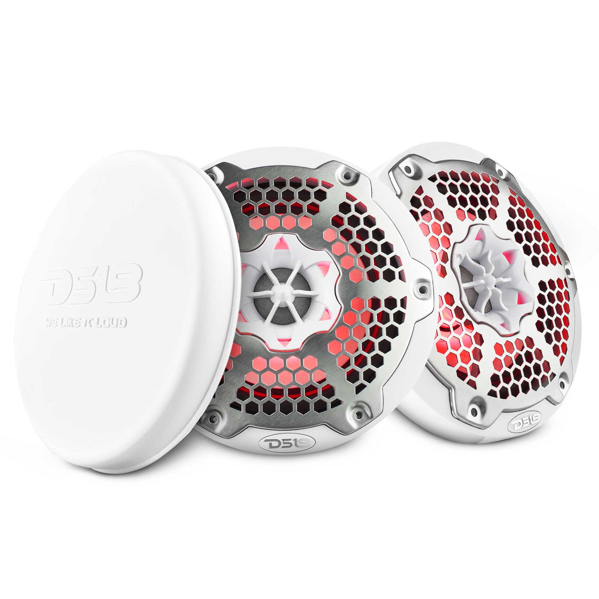 DS18 NXL-6M/WH HYDRO 6.5" 100W RMS 4-Ohm 2-Way Marine Coaxial Speakers with RGB LED Lighting, White Metal-Mesh Grilles, Pair