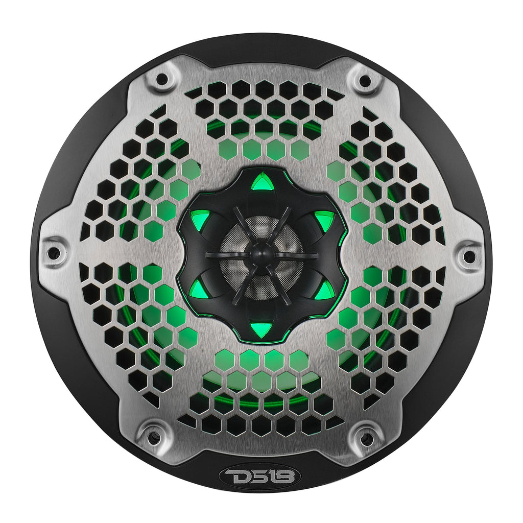 DS18 NXL-6M/BK HYDRO 6.5" 100W RMS 4-Ohm 2-Way Marine Coaxial Speakers with RGB LED Lighting, Black Metal-Mesh Grilles, Pair