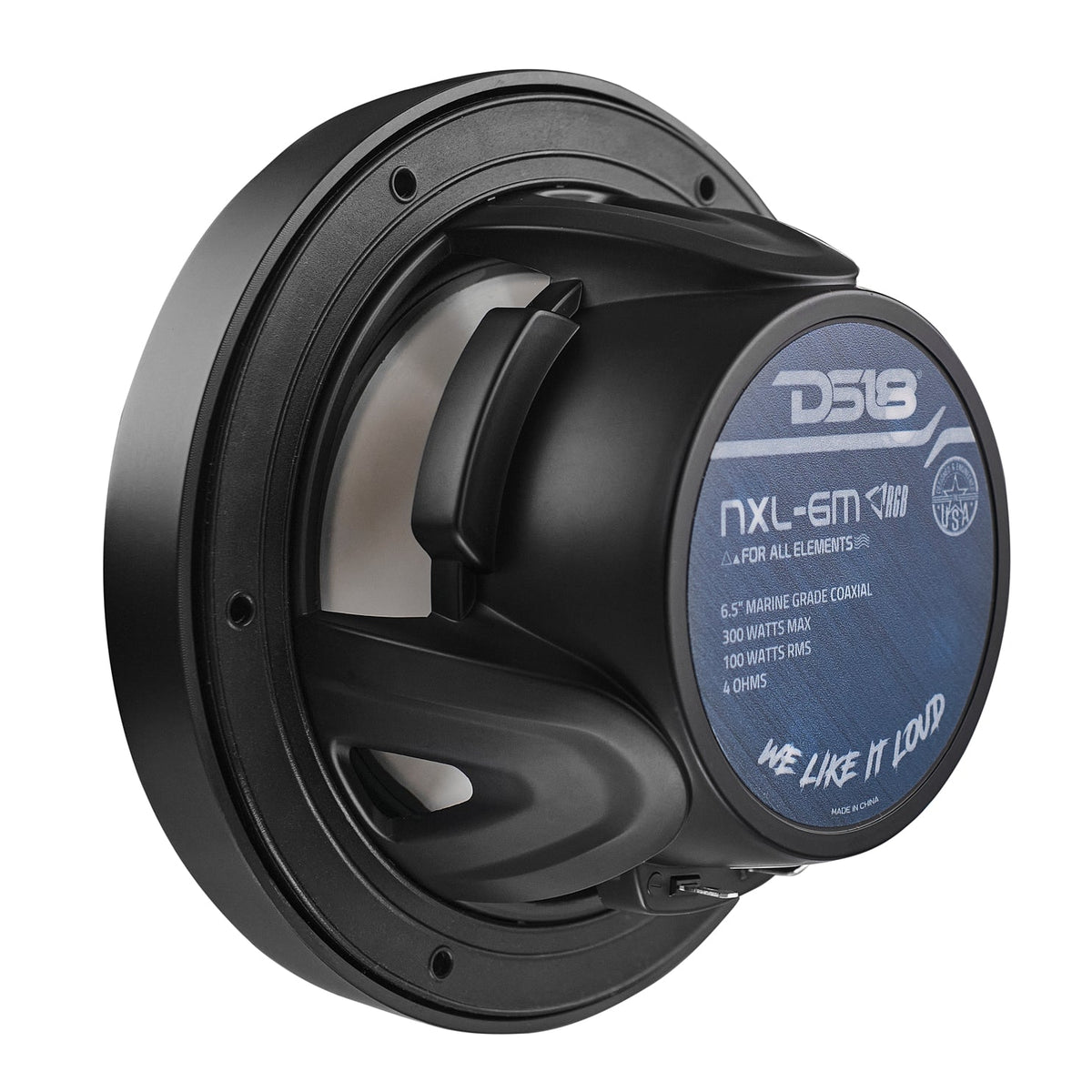 DS18 NXL-6M/BK HYDRO 6.5" 100W RMS 4-Ohm 2-Way Marine Coaxial Speakers with RGB LED Lighting, Black Metal-Mesh Grilles, Pair