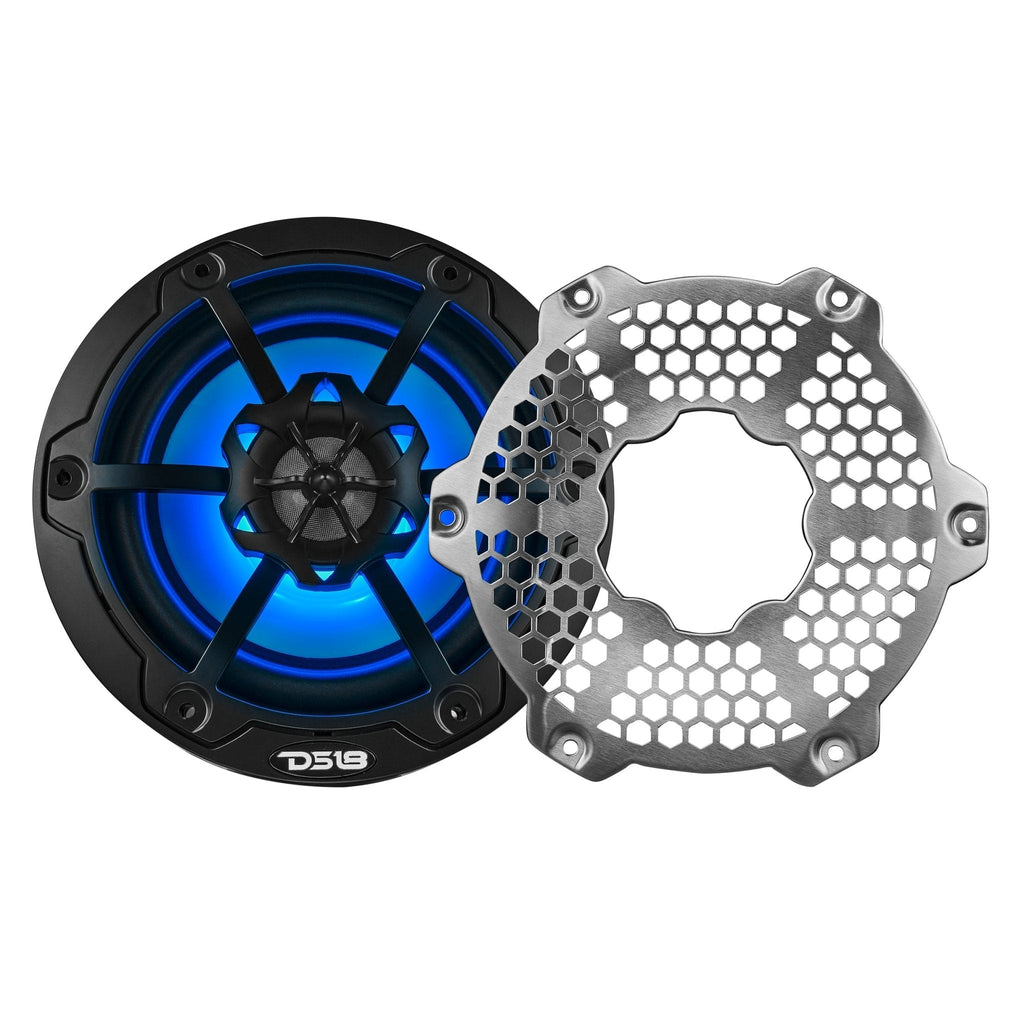 DS18 NXL-6M/BK HYDRO 6.5" 100W RMS 4-Ohm 2-Way Marine Coaxial Speakers with RGB LED Lighting, Black Metal-Mesh Grilles, Pair