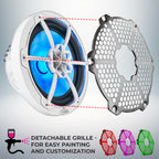 DS18 NXL-8M/WH HYDRO 8" 125W RMS 2-Way Marine Speakers with RGB LED Lighting & Stainless-Steel Mesh Grilles, White, Pair